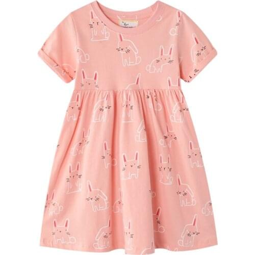 2020 New Girls Summer Casual Dresses Cotton Short Sleeves Animal Print Dress 2 7Y