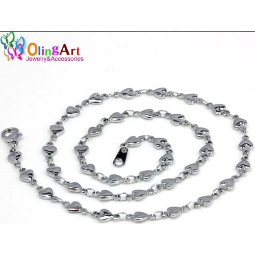 OlingArt Female Fashion 4MM 42CM 3pcs/lot Heart-shaped Silver-color Clavicle chain selling necklaces DIY Women Jewelry making