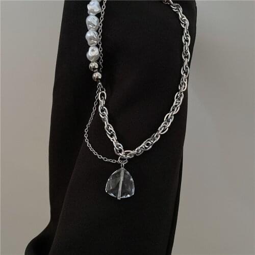 Origin Summer Chic Asymmetric Beaded Pearl Necklace for Women Chunky Chain Transparent Crystal Pendant Chokers Necklaces Jewelry