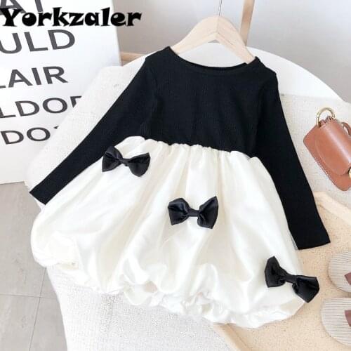 Girls Autumn Ball Gown Long Sleeve Black Color Dress with Bownot Fashion Party Dress Elegant Clothing Dress for Children