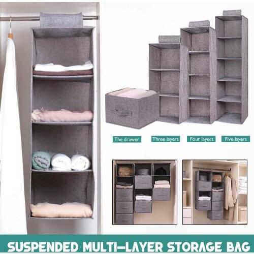 Hanging Multi-layer Storage Bag Cotton Linen Hanging Bag Washable Drawer Type Storage Organizer For Clothes Органайзер @40
