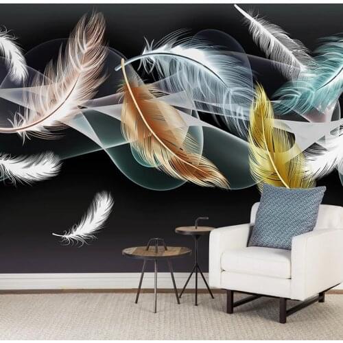 Custom 3D Wall Murals Wallpaper White Golden Feather Mural Abstract Smoke Bedroom TV Background Photo Wall Covering Waterproof