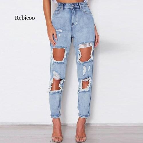 Sexy Ripped Jeans Beggar Women Big Holes Destroyed Broken Torn Pants Vintage Female Denim Trousers Distressed Designer Boyfriend
