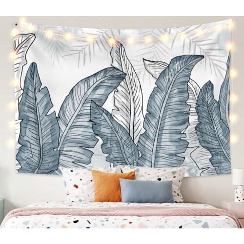 Navy Blue Banana Leaves Tapestry Vintage Exotic Summer Plant Nature Frame for Bedroom Photography Wall Decor