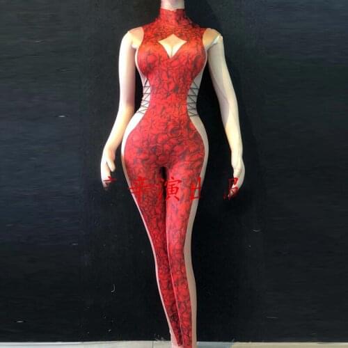 Sexy Rose Flower Jumpsuit Womens Performance Clothing Stage Dance Bodysuit Nightclub Party Costume Female Singer Wear DWY1379