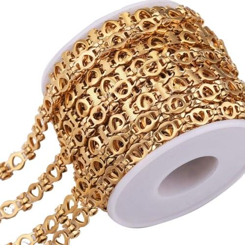 1M Width 7mm Stainless Steel Gold Chain Heart Bow Cable Chains for Anklet Necklace Clothes Diy Jewelry Making Supplies Wholesale