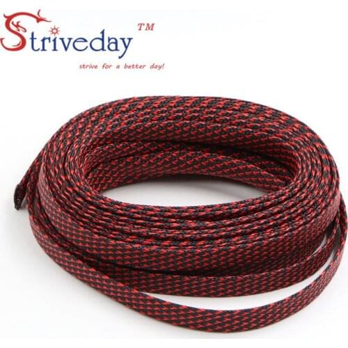 1 Meters High quality Black & Red 12mm Braid PET Expandable Sleeving High Density Sheathing Plaited Cable Sleeves