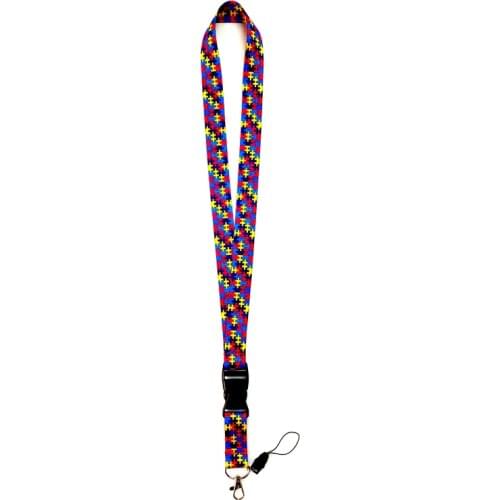 2 in 1 Square block cartoon autism lanyard Neck Strap Lanyard Key Chain ID Badge Key Chain