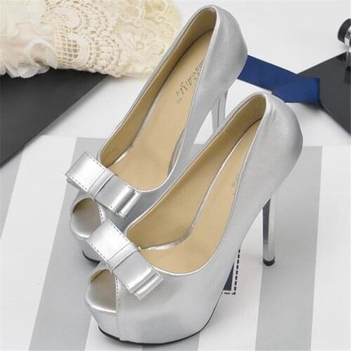 2019 HOT Women Shoes Peep Toe Round Toe Slip On 14CM Thin Heels Butterfly-knot Waterproof platform Dress High Heels Boat Shoes