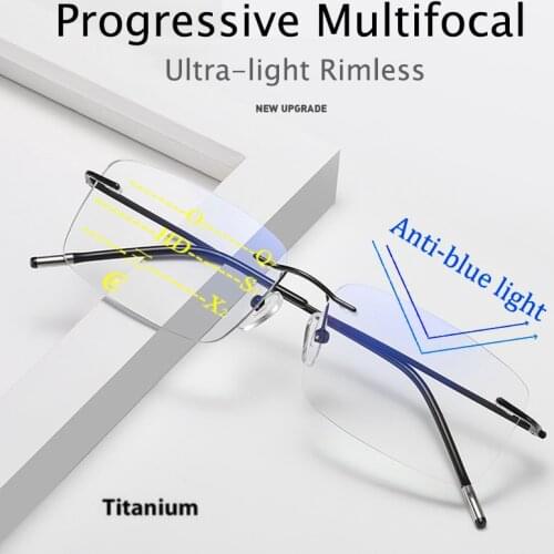 2021 Progressive Multifocal Memory Titanium Rimless Reading Glasses Men Smart zoom Women Ultra-light Anti-blue light Eyeglasses