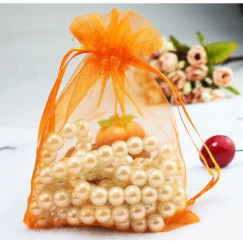 500pcs/lot Mini Organza Bag 5x7cm Orange Jewelry Bag Drawstring Pouch Wedding Charms Gift Jewelry Display Packaging Bags
