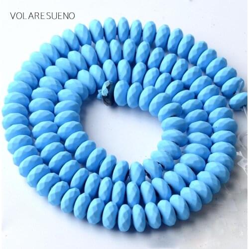 6mm Natural Stone Sky Blue Hematite Stone Rubber Rondelle Beads Space Loose Beads For Jewelry Making Diy Bracelet Necklace 15"