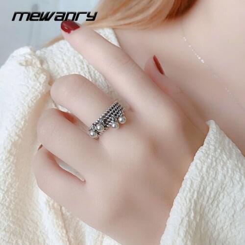 Mewanry 925 Sterling Silver Tassel Round Beads Rings Fashion Vintage Cute Elegant Holiday Party Jewelry Birthday Gifts for Women