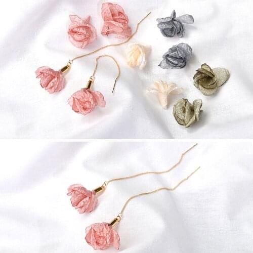 Diy jewelry accessory 50pcs/lot color flower chiffon tassel handmade floral fit earring/garment/bag pendants decoration