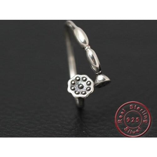 Amxiu Retro Antique Silver Ring Lotus Root Shape Jewelry Open Ring 925 Silver Vintage Rings For Women Girls Party Accessories