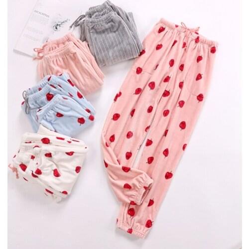Velvet Home Pants For Women Winter Pajamas Pant Thick Warm Sleepwear Trousers Female Solid Sleep Bottoms Womens Home Clothes