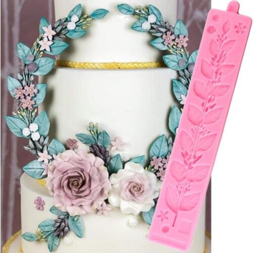 Flower Leaves Rattan Border Silicone Molds Cupcake Topper Fondant Mold Wedding Cake Decorating Tools Candy Clay Chocolate Mould