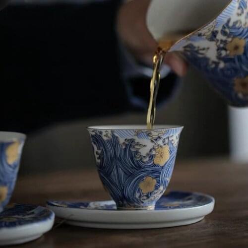 Jingdezhen Enamel Color Handmade Ceramic Tea Cup with Saucer Chinese Kung Fu Water Mug High Quality Office Teacup Drinkware