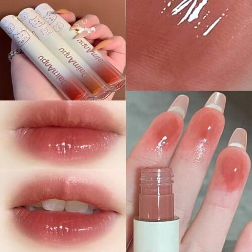 DAIMANPU Mirror Lipstick Matte Texture Lipgloss Waterproof Sweat Resistant Long Lasting Rose Jelly Lip Glaze Sexy Red Lip Makeup