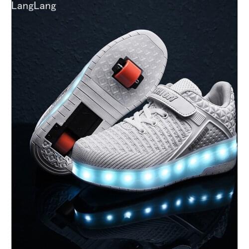 29-40 USB Charging Children Sneakers 2 Wheels Girls Boys Led Shoes Kids Sneakers Wheels Roller Skate Shoes
