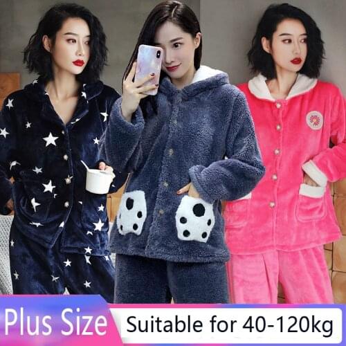 6XL Flannel Pajamas Women Coral Fleece Sweater Suit Hood Christmas Pajamas for Families LoungeWear Adult Kawaii Velvet pjs120Kg