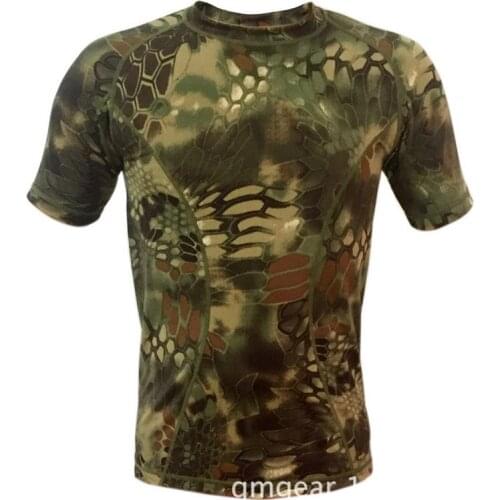 Hot 2019 Outdoor Summer Sport Short Sleeve Cargo Camouflage Army military python Stripes Tight fitness Camping hiking Tshirt Men