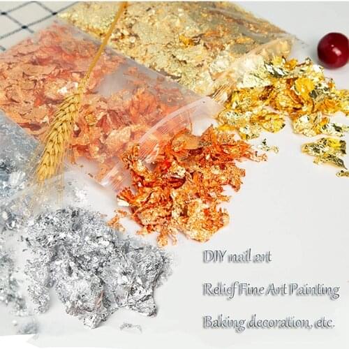 Gold Leaf Flakes 3g Gilding Imitation Pure Metallic Foil Flakes Foil Paper for Nail Arts Painting DIY Crafts Makeup Decoration