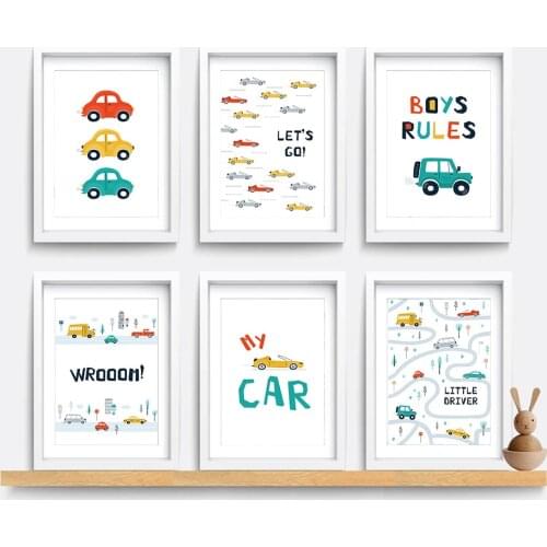 Boy Bedroom Wall Poster Print Toy Car Driver Club Canvas Painting Car Nursery Nordic Wall Art Pictures Kid Room Decoration Decor