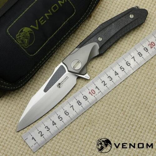 KEVIN JOHN VENOM ATTACKER Folding Ball bearing Flipper Knife M390 Titanium carbon fiber camp hunt survival outdoor knives tools