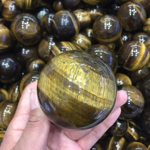 About 60mm beautiful Natural yellow tiger eye Crystal gemstone sphere reiki healing magical power stone ball for home decor