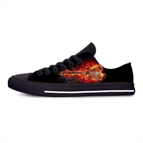 Anime Guitar Flame Music Metal Rock Skull Funny Casual Cloth Shoes Low Top Lightweight Breathable 3D Printed Men women Sneakers