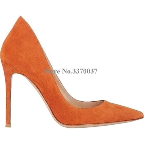 Hot Selling Women Classical Style Pointed Toe Suede Leather Pumps Office Ladies Formal Dress High Heels Simple Dress Shoes