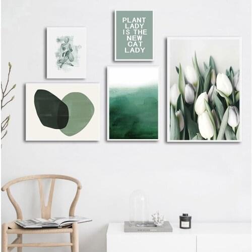 Lily Abstract Geometric Green Nature Wall Art Canvas Painting Nordic Posters And Prints Art Wall Pictures For Living Room Decor