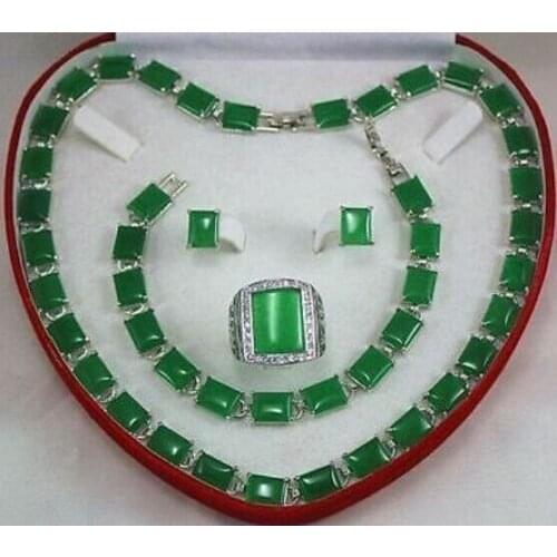 New green jade Bracelet/ Earrings /Ring / Necklace Set Handcrafted Jewelry
