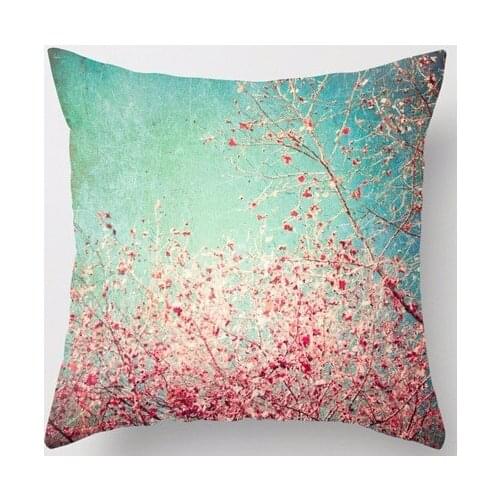 Wholesale Top Sale One Piece Pink Leafs Blue Turquoise Aqua Sky Blossom Double Size Printing Nice Square Zipper Throw Pillowcase