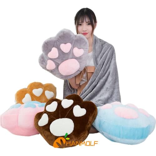Animal Plush Paws Fully Stuffed Colorful Cat Dog Bear Simulated Paw Pillows Cushion Props Flannel Blanket Kids Gift 38*32cm
