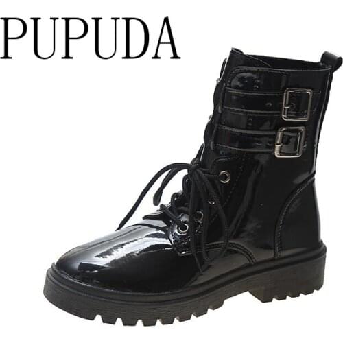 PUPUDA Women Boots Fashion Cowboy Boots For Women New Platform Boots Comfortable Chunky Sneakers 2020 Black High Top Shoes Women