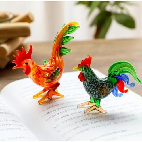 Glass Rooster Figurine Colorful Realistic Lovely Mini Cock Art Glass Blown Animal Figurine for Home