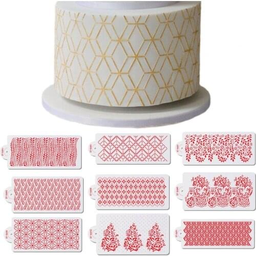 Floral Pattern Art Cake Stencil Airbrush PET Painting Art Cake Spray Mold Cookies Fondant Molds DIY Cake Mousse Brim Decorating