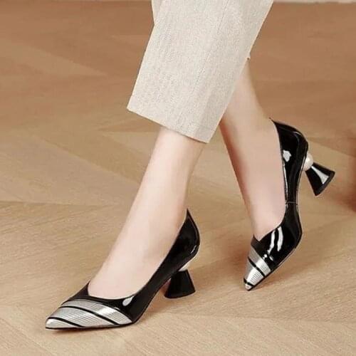 Zapatos Dama Women Fashion Red Slip on High Heel Shoes Lady Classic Black Square Heel Pumps Female Comfort Summer Heels G5999