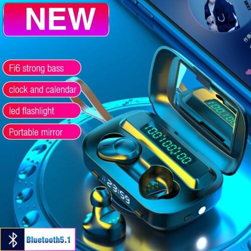 TWS wireless Bluetooth 5.0 binaural HD calling 2000mAh Mini Earbuds Portable LED Flashlight Bass Earbuds sports Headphones