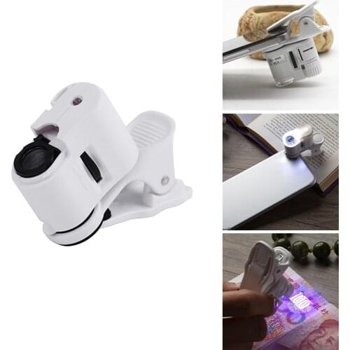 60X Mobile Phone Microscope Magnifier with LED Light Phone Universal Mobile Magnifying Glass Macro Lens Zoom Camera Clip