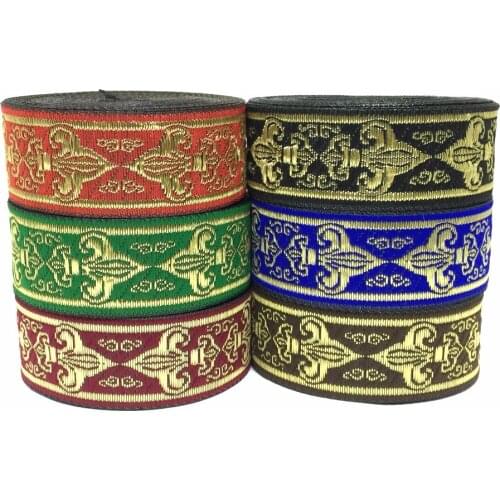 ZERZEEMOOY 1" 25mm 10Yard/lots Polyester Gold Geometric Totem Woven Jacquard Ribbon BLACK SAPPHIRE BROWN GREEN WINE RED