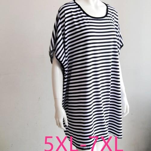 New summer plus size tops for women large batwing sleeve loose casual elastic stripe O neck long T-shirt 5XL 6XL 7XL
