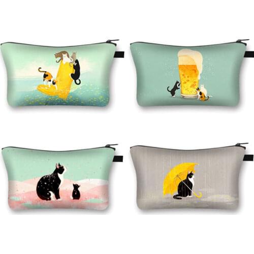 Cute Cat Animal Printing Women Makeup Bag Cosmetic Bag Ladies Toiletry Bag Kits Storage Travel Wash Pouch girls cosmetic case