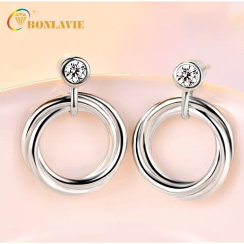 BONLAVIE Women earing 925 Sterling Silver Drop Earrings Circular shape Eardrop for Anniversary and Engagement earrings for women