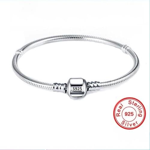Women Handmade Gift Bracelet Never Fade 100% Original 925 Solid Silver Chain Charm Bracelet with S925 Logo Fit DIY Beads Charms