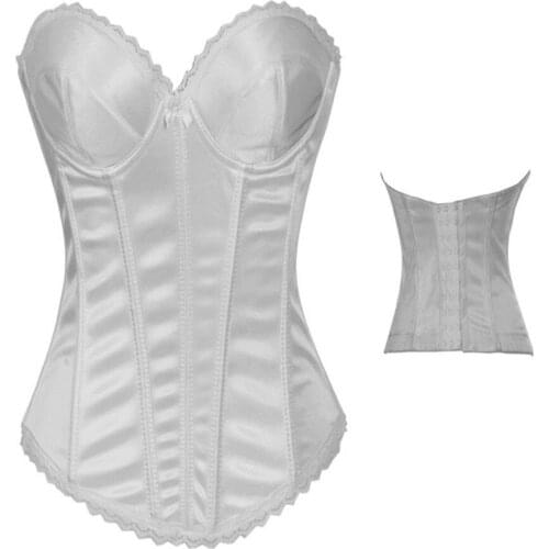 Women Bride Corset for Wedding Dress Bustiers Vintage Style Lingerie Satin White Black Corset Overbust Brocade Clothing Corselet