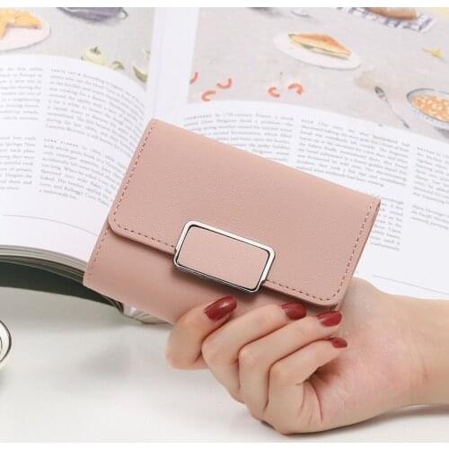Womens Wallet Square Buckle Three Fold Female Pu Leather Short Coin Purses Ladies Multifunction Clutch Phone Bag Card Holder