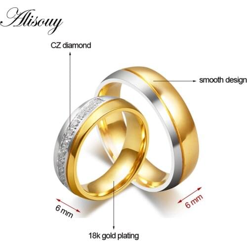 Alisouy 2019 luxurious Wedding Bands Ring for Women Men Jewelry 6mm Stainless Steel Engagement Ring US Size 5 to 13 for lover
